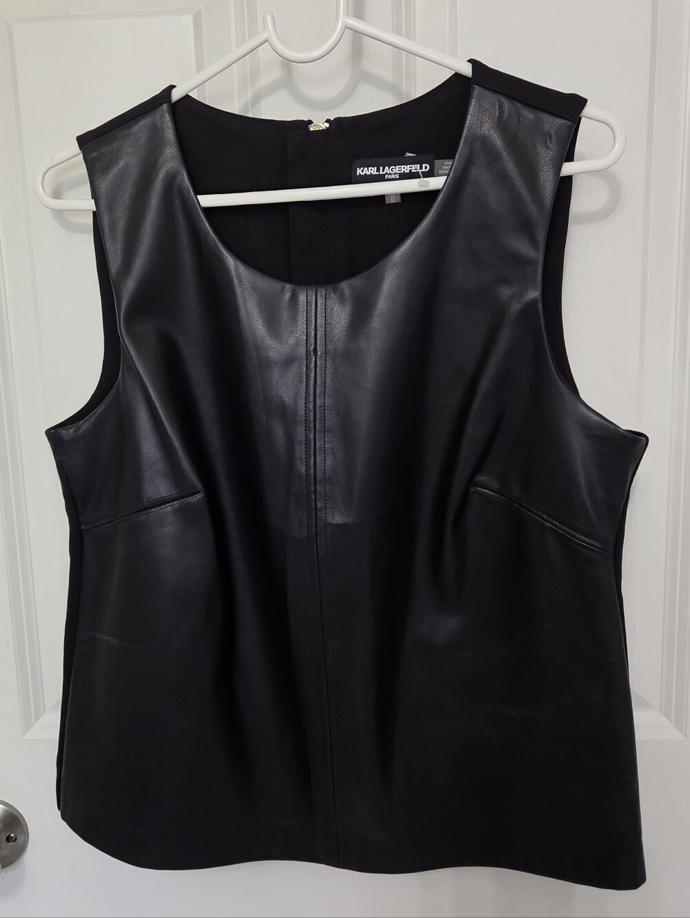 KARL LAGERFELD womens Vegan Leather Tank Top T-Shirt  Black Size M